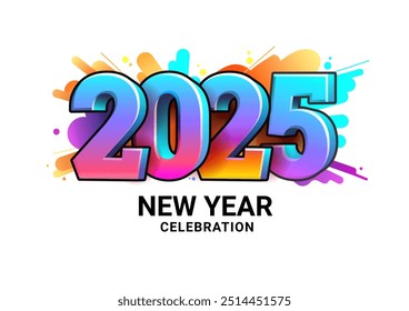 Colorful new year wallpaper in with the word new year 2025. Design in a bright colors in a graffiti art style on a white background. New year 2025 celebrations template greeting card or poster. Vector