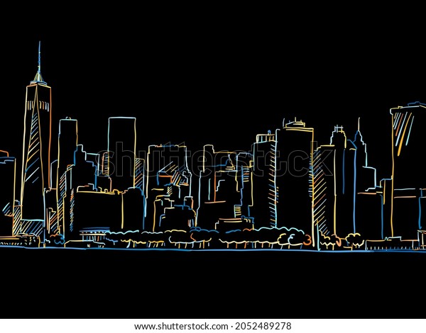 Colorful New York City Skyline Drawing Stock Vector (Royalty Free ...