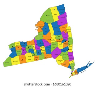 Colorful New York political map with clearly labeled, separated layers. Vector illustration. svg