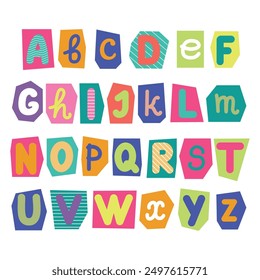 Colorful Newspaper alphabet. Hand made anonymous set. Vector Letters with different fonts