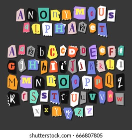 Colorful Newspaper alphabet. Hand made anonymous set. Vector Letters different fonts