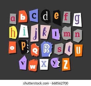 Colorful Newspaper alphabet. Hand made anonymous set. Vector Letters different fonts