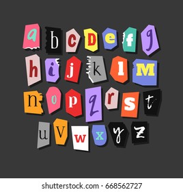 Colorful Newspaper alphabet. Hand made anonymous set. Vector Letters different fonts