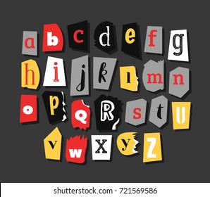 Colorful Newspaper alphabet. Hand made anonymous set. Vector Letters different fonts