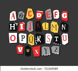 Colorful Newspaper alphabet. Hand made anonymous set. Vector Letters different fonts