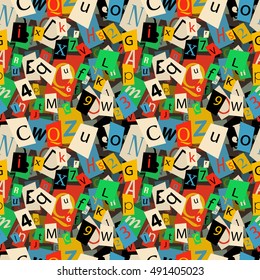 A lot of colorful newspaper letters, seamless pattern