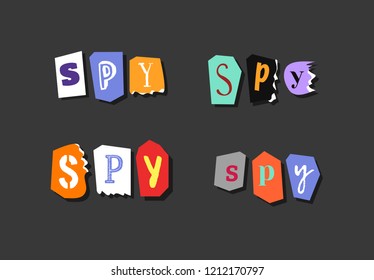 Colorful Newspaper word SPY. Hand made set of vector Letters different fonts