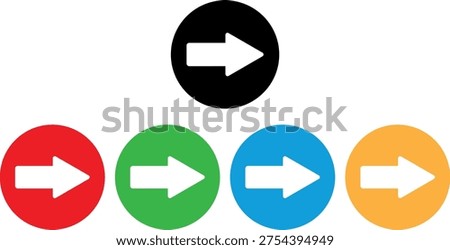 Colorful next arrow icon set in different colors . Right arrow icon . Vector illustration