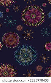 COLORFUL NIGHT CELEBRATION JOYFUL FIREWORKS ALL OVER PRINT SEAMLESS PATTERN