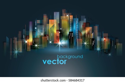 Colorful night City skyline, vector illustration