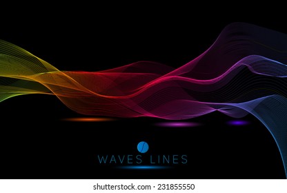 colorful night light waves line bright abstract pattern illustration