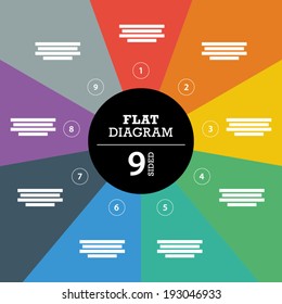 Colorful nine sided full background stripe puzzle presentation diagram infographic template with explanatory text field