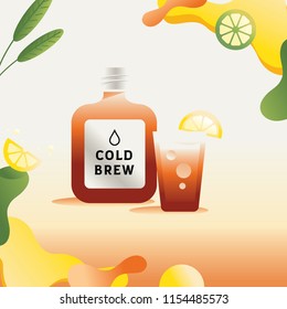 colorful nitro cold brew vector illustration with fresh lemon 
