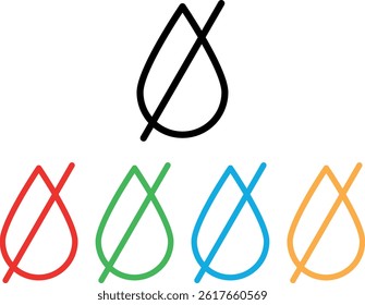 Colorful no water icon set in different colors . No water drop icon . Vector illustration