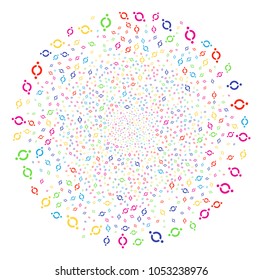 Colorful Node Link burst cluster. Vector sphere explosion combined from scatter node link elements. Bright Vector illustration.