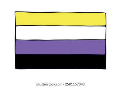 Colorful Non-binary pride flag Happy pride day LGBTQ community Pride Month Vector hand drawn doodle for posters, stickers, logo, cards