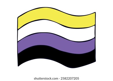 Colorful Non-binary pride flag Happy pride day LGBTQ community Pride Month Vector hand drawn doodle for posters, stickers, logo, cards