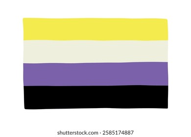 Colorful Non-binary pride flag Happy pride day LGBTQ community Pride Month Vector hand drawn doodle for posters, stickers, logo, cards