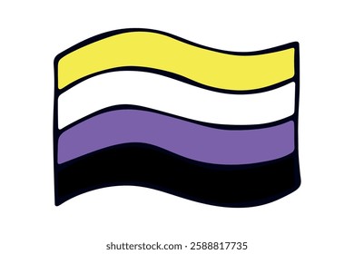 Colorful Non-binary pride flag Happy pride day LGBTQ community Pride Month Vector hand drawn doodle for posters, stickers, logo, cards