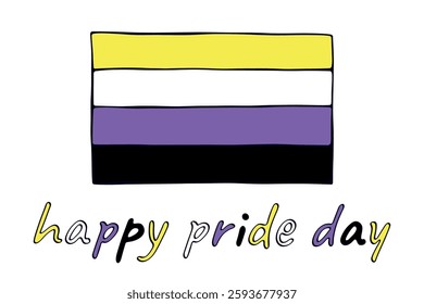 Colorful Non-binary pride flag Happy pride day LGBTQ community Pride Month Vector hand drawn doodle for posters, stickers, logo, cards