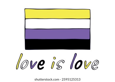 Colorful Non-binary pride flag Happy pride day LGBTQ community Pride Month Vector hand drawn doodle for posters, stickers, logo, cards