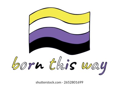 Colorful Non-binary pride flag Happy pride day LGBTQ community Pride Month Vector hand drawn doodle for posters, stickers, logo, cards