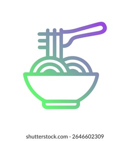 Colorful noodle bowl with elevated fork. Icon Symbol Illustration