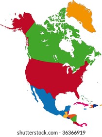 Colorful North America map with country borders