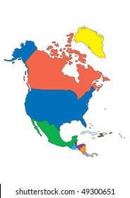 Colorido mapa de Norteamérica con fronteras nacionales