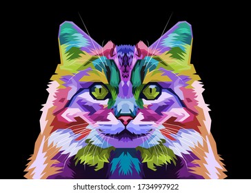 colorful norwegian forest cat on pop art style. vector illustration.