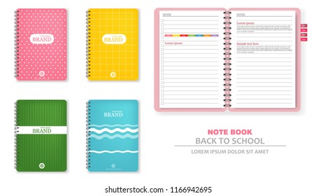 Colorful note books Vector realistic. 3d detailed illustrations