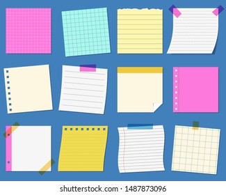 Colorful Note paper or sticky note set, vector illustration