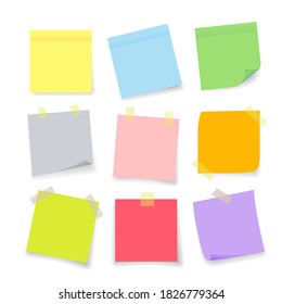 Colorful note paper stuck on white background. Vector