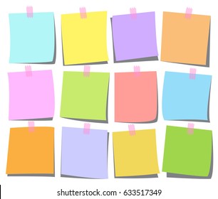 colorful note paper vector set for memo, post message and notice, illustration