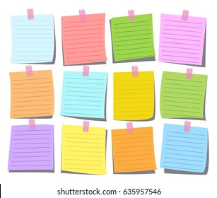 colorful note paper vector set for memo, post message and notice, illustration