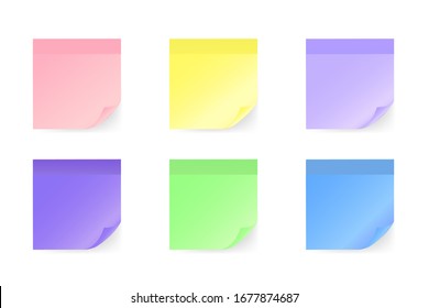 Colorful note stickers set in flat style on a white background. Vector illustration.