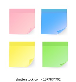 Etiquetas de notas coloridas colocadas en un estilo plano sobre un fondo blanco. Ilustración vectorial.