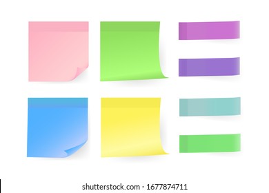 Colorful note stickers set in flat style on a white background. Vector illustration.