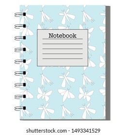 Colorful notebook with butterfly pattern, simple design. Modern abstract vector design for paper, cover, fabric, interior decor. Soft pastel green colors for kids/children bedroom
