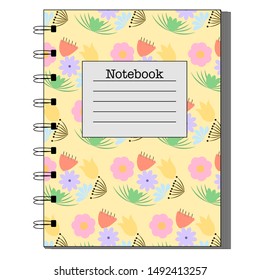 Colorful notebook flower pattern for background, notebook, simple design. Modern abstract vector design for paper, cover, fabric, interior decor. Soft pastel colors for kids/children bedroom