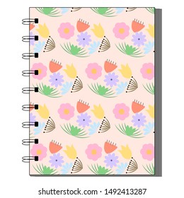 Colorful notebook with flower pattern for background, notebook, simple design. Modern abstract vector design for paper, cover, fabric, interior decor. Soft pastel colors for kids/children bedroom