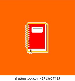 Colorful notebook icon on orange background. Flat design notebook illustration. School notebook vector icon. Simple stationery notebook graphic. Book icon illustration.