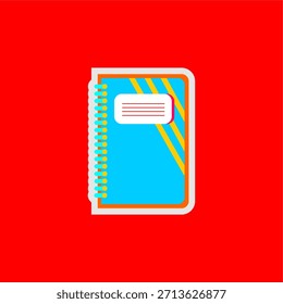Colorful notebook icon on red background. Flat design notebook illustration. School notebook vector icon. Simple stationery notebook graphic. Book icon illustration.
