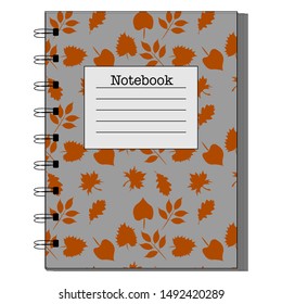 Colorful notebook with leaves seamless pattern on background, simple design. Modern abstract vector design for paper, cover, fabric, interior decor. Soft pastel colors for kids/children bedroom