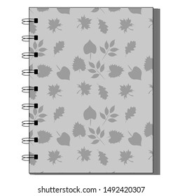 Colorful notebook with leaves seamless pattern on background, simple design. Modern abstract vector design for paper, cover, fabric, interior decor. Soft pastel colors for kids/children bedroom