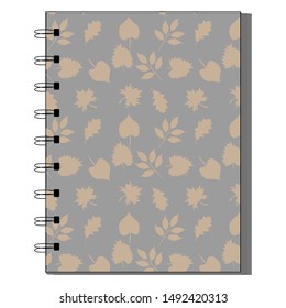 Colorful notebook with leaves seamless pattern on background, simple design. Modern abstract vector design for paper, cover, fabric, interior decor. Soft pastel colors for kids/children bedroom