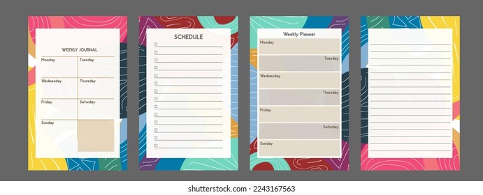 colorful notebook template with scedule and to do list