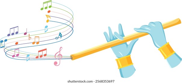 Colorful notes flowing from a golden flute