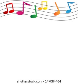 colorful notes on white background.musical background.vector