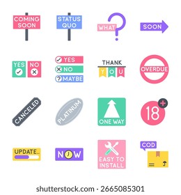 Notificação Colorida e Conjunto de Ícones de Status do Sistema com Texto em Negrito Tags Ilustração de Vetor